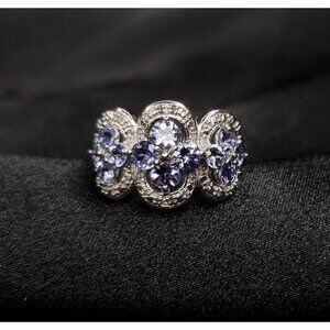 925 Sterling Silver Ring W/ Purple Gemstone Flower Design